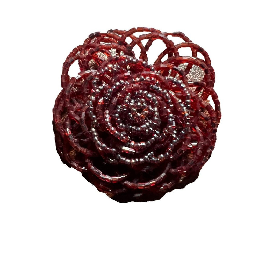 Beaded Womens Brooch Red Rose Flower Plastic Pin